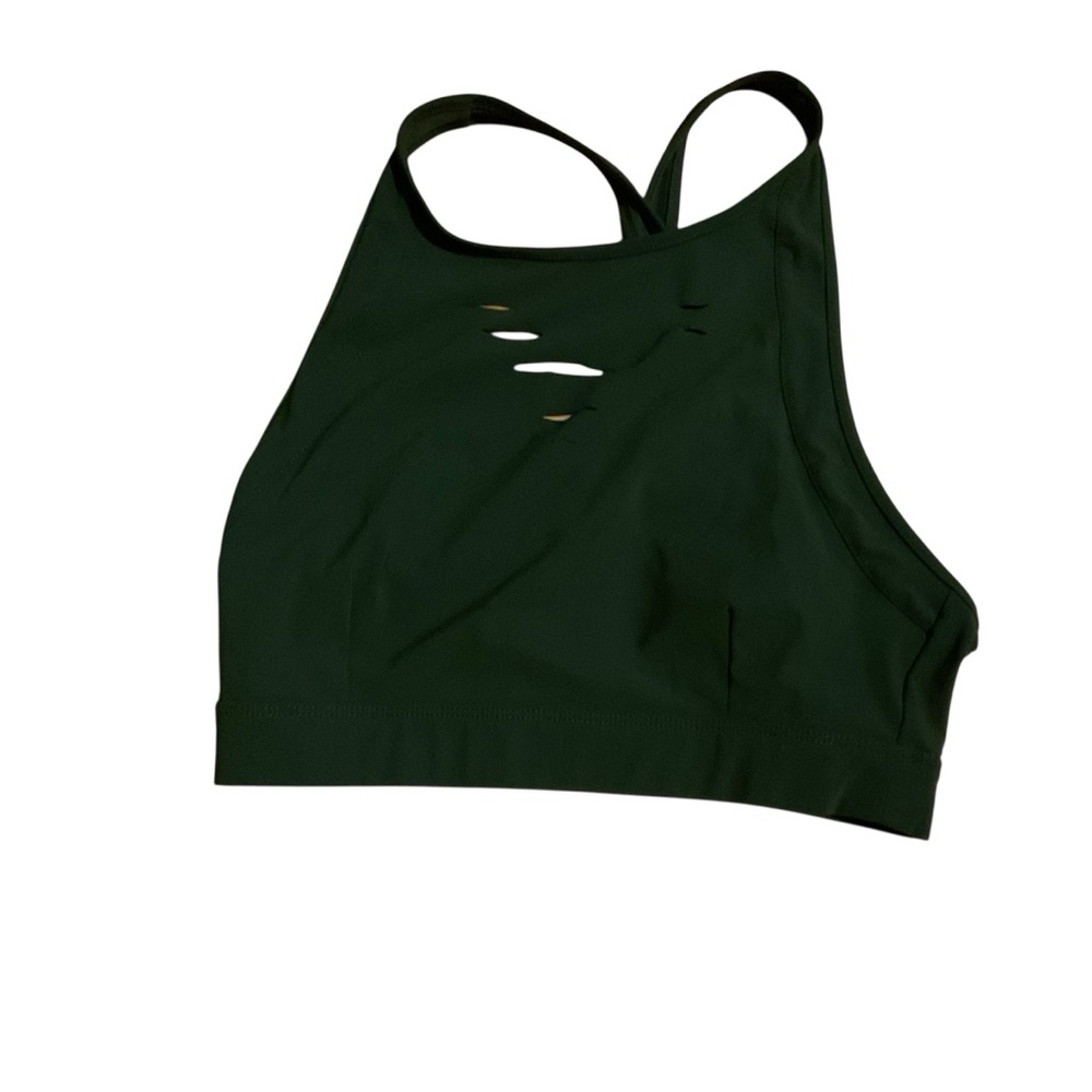 ALO Yoga Green Sports Bra High Neck Strappy Design